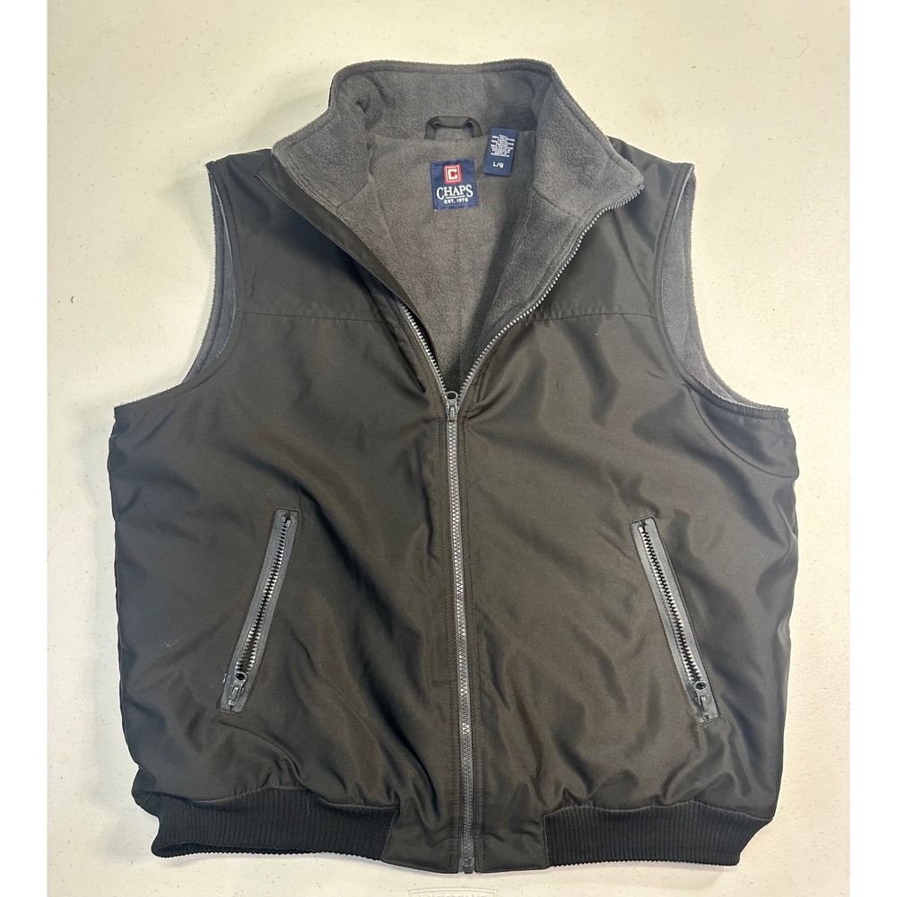 Chaps Mens Full Zip Fleece Lined Vest Black Mock Neck Size L C35214